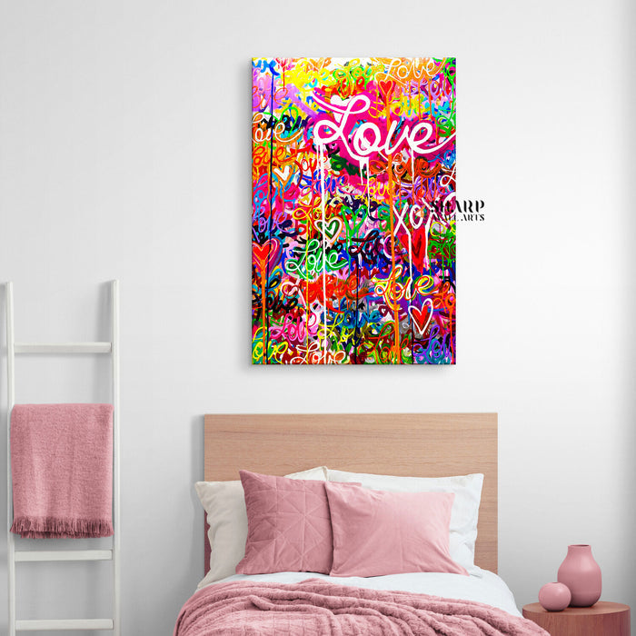 Graffiti Love And Hearts Canvas Wall Art