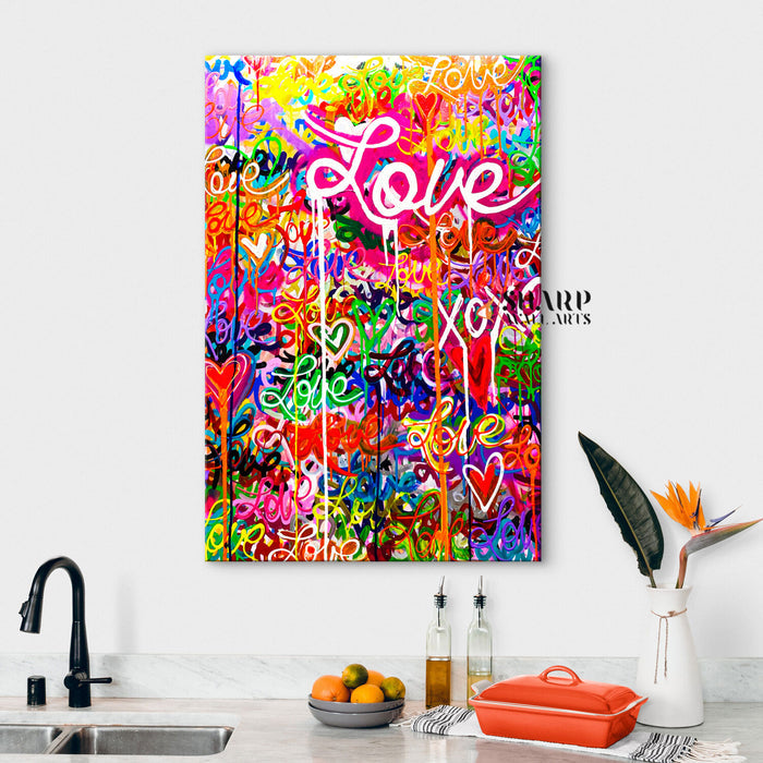 Graffiti Love And Hearts Canvas Wall Art