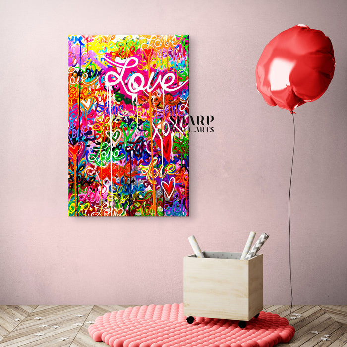 Graffiti Love And Hearts Canvas Wall Art