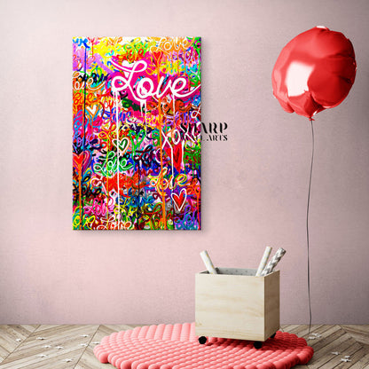 Graffiti Love And Hearts Canvas Wall Art