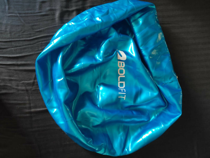 Blue inflatable pool float with 'Bold Fit'