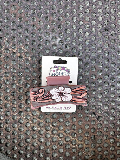 Hand tooled Leather Hair clip Bubble Flower