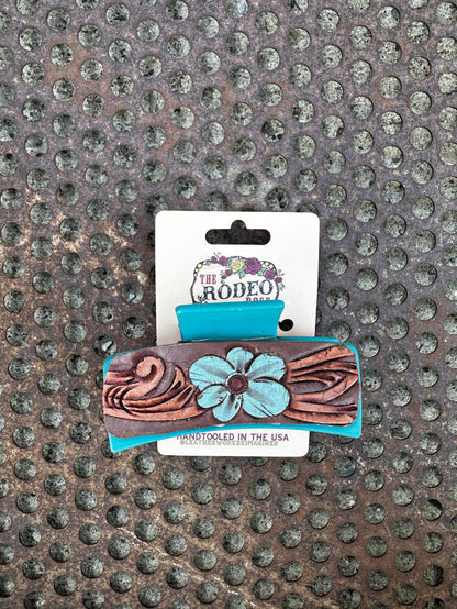Hand tooled Leather Hair clip Bubble Flower