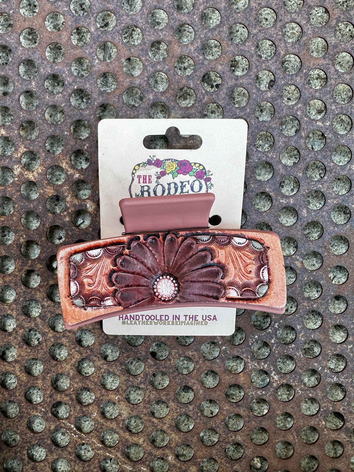 Hand tooled Leather Hair clip Gerbera