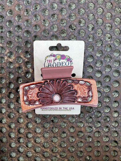 Hand tooled Leather Hair clip Gerbera