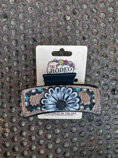 Hand tooled Leather Hair clip Gerbera