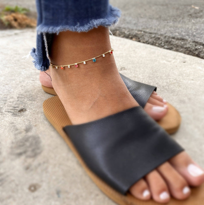 Handmade Colorful Micro Cubic Zirconia Anklet 18k Gold Filled Wholesale
