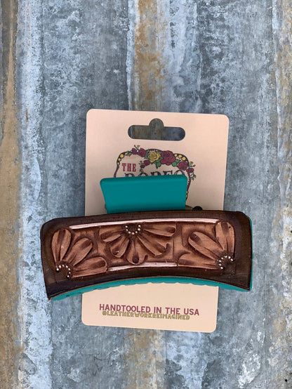 Handtooled Leather Hair clip Daisy