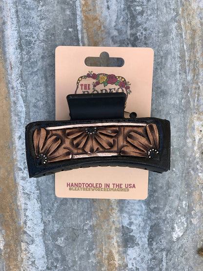 Handtooled Leather Hair clip Daisy