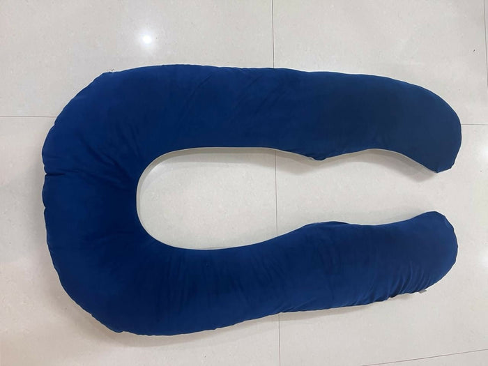 Grey-blue HIPUTEE U-shaped pregnancy pillow with velvet cover for full body support and comfortable maternity sleep