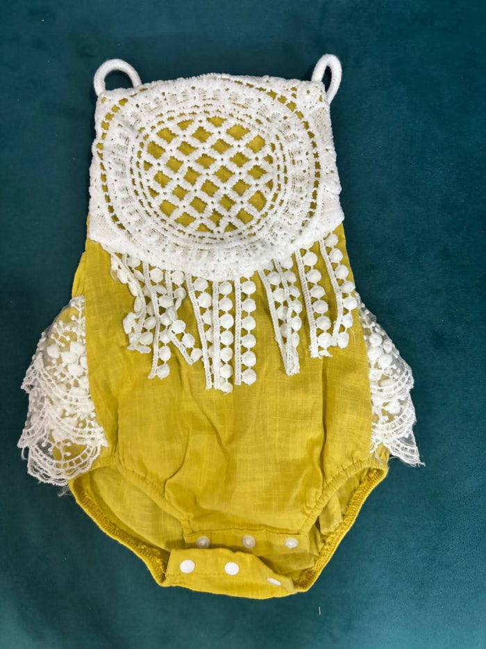 HOPSCOTCH Bodysuit Set Of (2) One with Lace and Crochet and One with Bunny Applique In Cotton