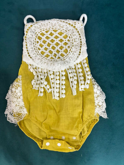 HOPSCOTCH Bodysuit Set Of (2) One with Lace and Crochet and One with Bunny Applique In Cotton