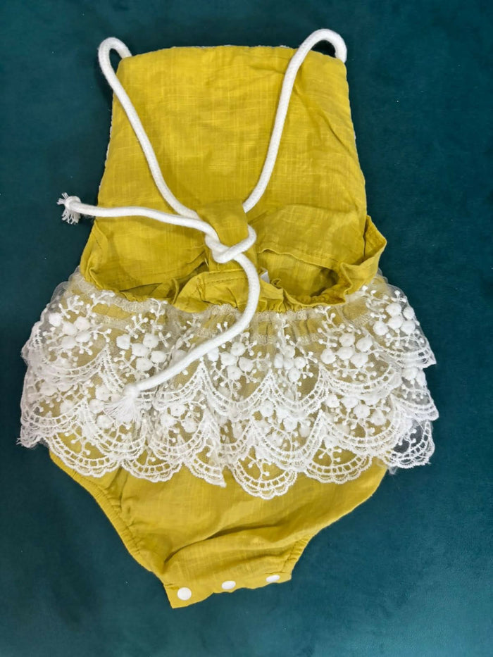 HOPSCOTCH Bodysuit Set Of (2) One with Lace and Crochet and One with Bunny Applique In Cotton