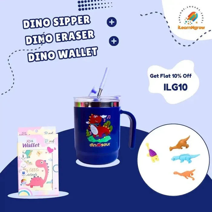 I LEARNNGROW Dino Sipper + Dino Eraser + Dino Wallet