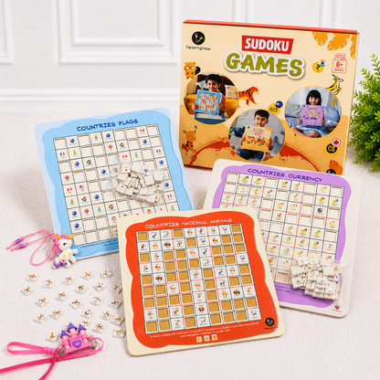 iLearnNGrow Brain Booster Rakhi Combo featuring an educational Sudoku activity set with a festive Rakhi, designed to encourage logical thinking, problem-solving, concentration, and screen-free learning for kids.