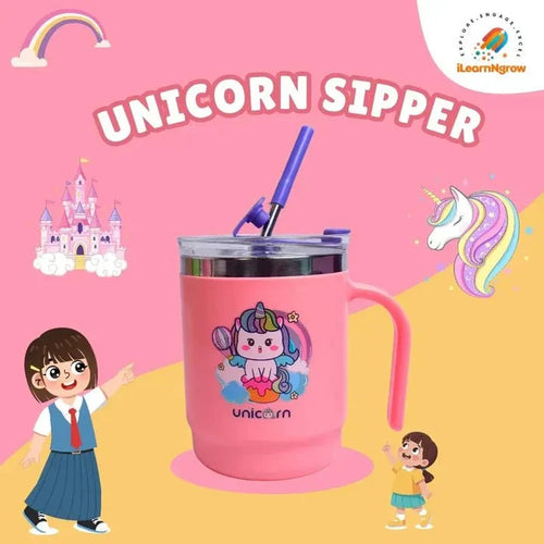 ILEARNGROW Unicorn Sipper + Unicorn Eraser + Unicorn Wallet