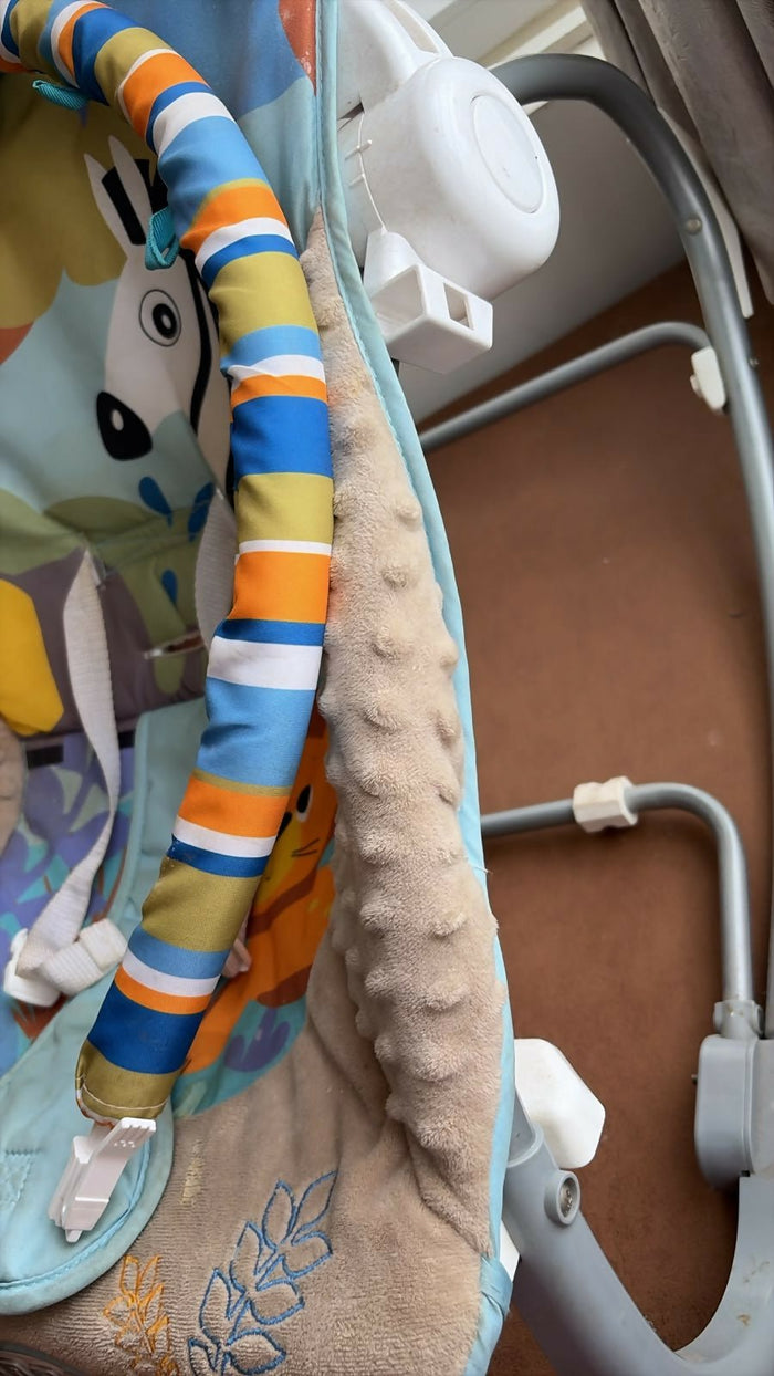 INFANTSO baby rocker and bouncer with a comfortable cushioned seat, gentle rocking motion, secure safety harness, and sturdy frame for soothing, relaxing, and playtime.