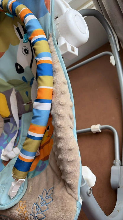 INFANTSO baby rocker and bouncer with a comfortable cushioned seat, gentle rocking motion, secure safety harness, and sturdy frame for soothing, relaxing, and playtime.