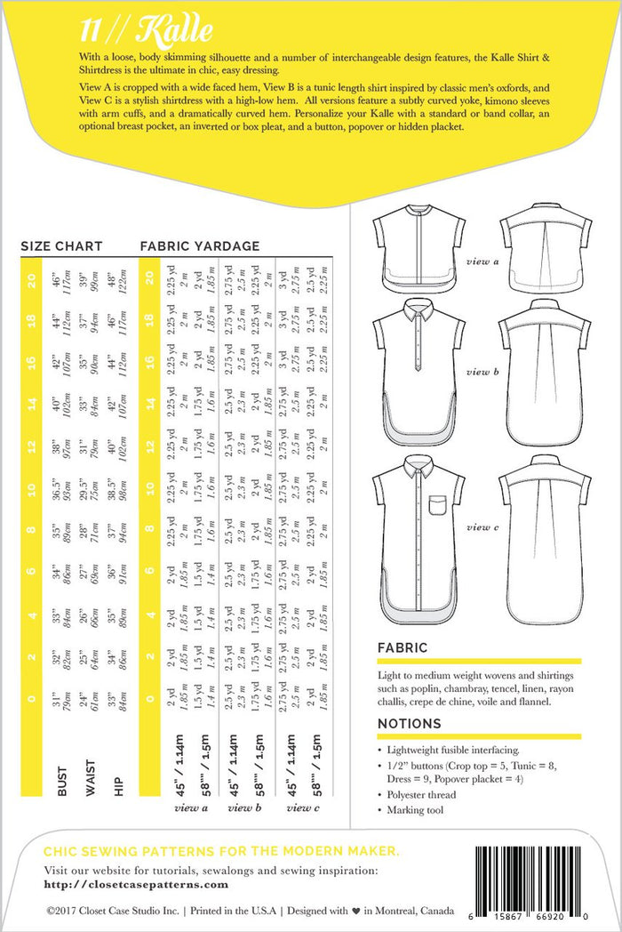 Kalle Shirt & Shirtdress Pattern