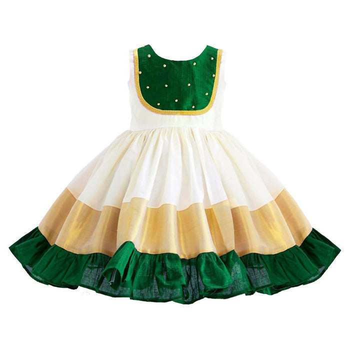 Kerala Kasavu & Cotton Silk Baby Girl Frock/Dress – Perfect Festive Wear for Your Little Princess