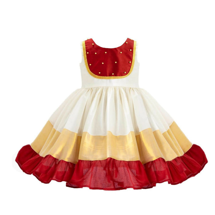 Kerala Kasavu & Cotton Silk Baby Girl Frock/Dress – Perfect Festive Wear for Your Little Princess