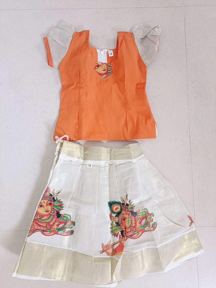 Kerala kasavu skirt and top