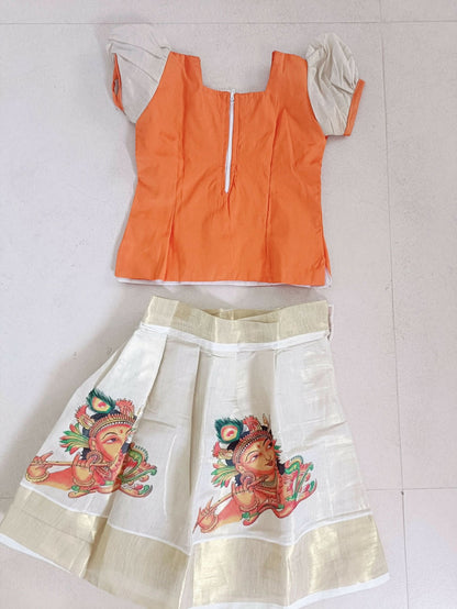 Kerala kasavu skirt and top