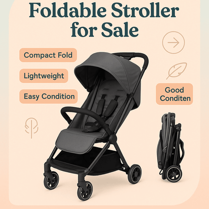 KIDILO one-click foldable baby stroller with compact folding design, reclining seat, sturdy wheels, safety harness, and 20 kg weight capacity for comfortable baby travel.