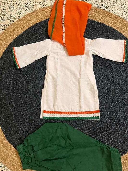 Kurti, Pant and Dupatta Set for Girls in the National Flag- Tricolour independence/Republic  day dress Colour