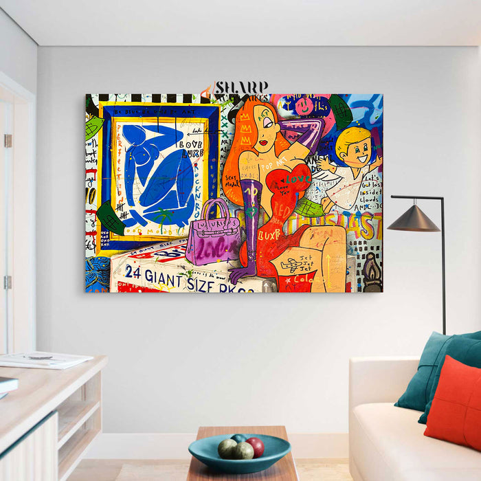 Lady In Red Cartoon Style Canvas Wall Art