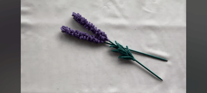Two lavender flowers on a textured white surface