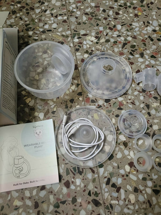 Lifelong Cuppy wearable breast pump with hands-free design, adjustable suction levels, lightweight collection cups, and rechargeable operation for comfortable and discreet milk expression.