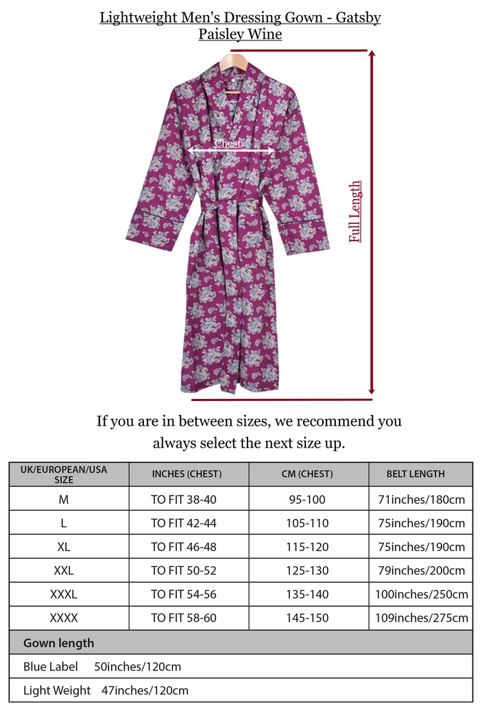 Lightweight Dressing Gown - Gatsby Paisley Wine