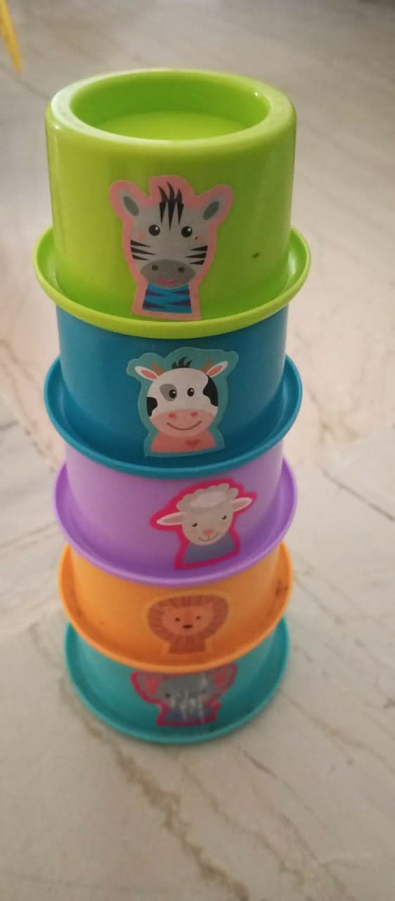 LITTLE’S pack of 6 baby toys – nesting eggs, stacking rings, rattle & more for fun learning.
