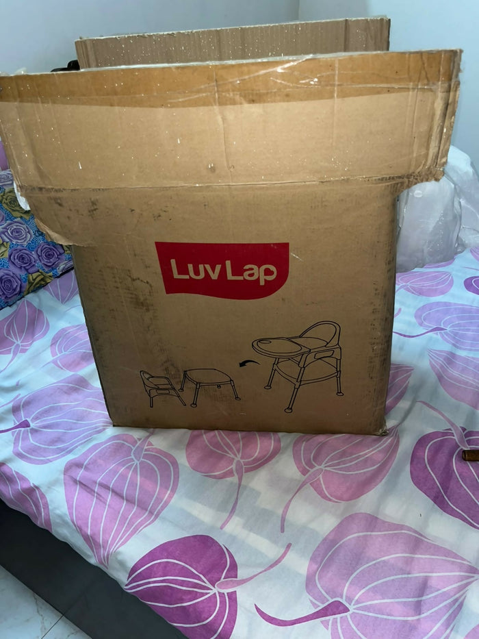 LUVLAP 3-in-1 Baby High Chair in Green, Almost New condition, available in Indore, featuring a comfortable seat, feeding tray, safety harness, sturdy frame, and versatile design for convenient baby and toddler mealtimes.
