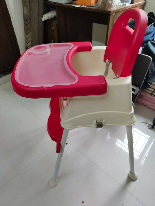 LUVLAP 4-in-1 Convertible Baby High Chair in Almost New condition with feeding tray, footrest, low chair and booster seat modes, comfortable seating, and safety support for convenient baby and toddler mealtimes.
