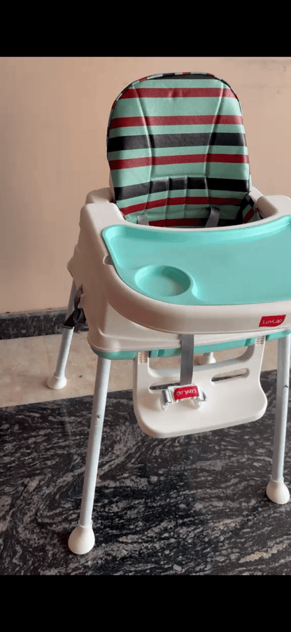 LuvLap 4 in 1 high chair with multi-functional design, adjustable seating, feeding tray, secure safety harness, and comfortable support for babies and toddlers during mealtimes.