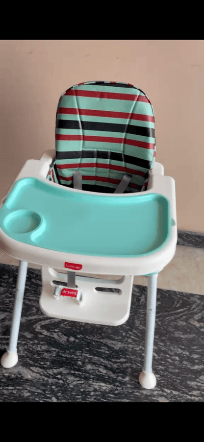 LuvLap 4 in 1 high chair with multi-functional design, adjustable seating, feeding tray, secure safety harness, and comfortable support for babies and toddlers during mealtimes.