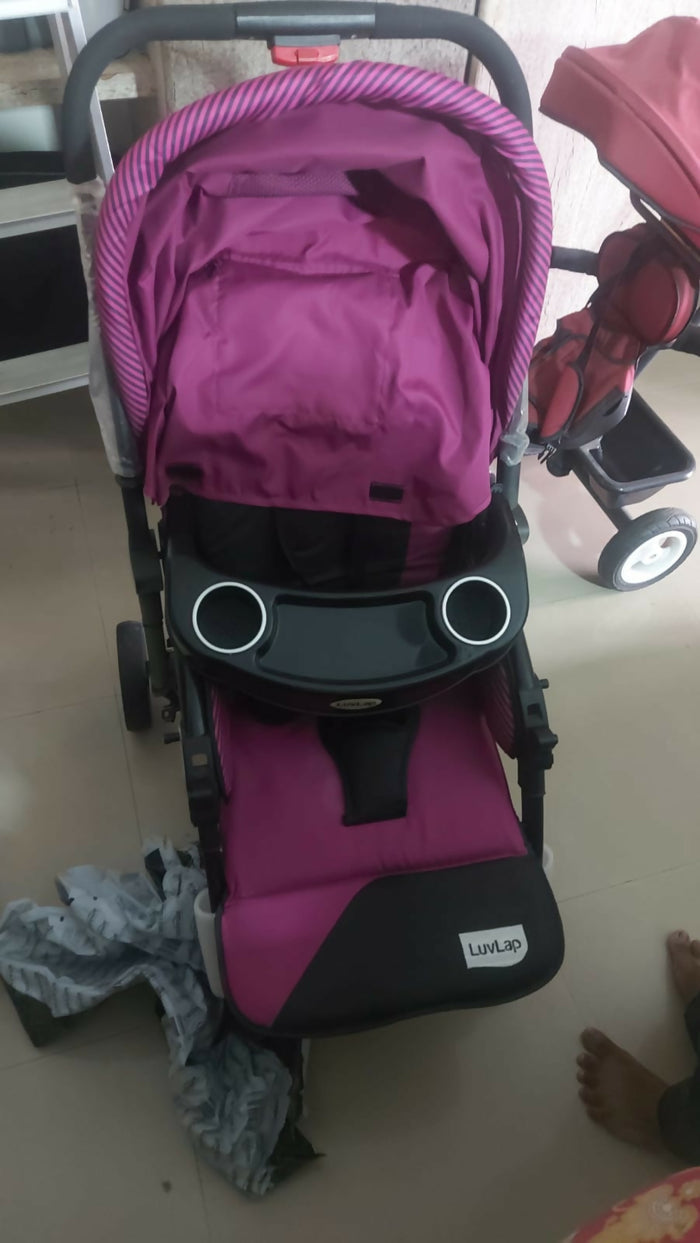 LUVLAP Galaxy Baby Stroller/Pram in Preloved New condition, available in Chennai, featuring a comfortable reclining seat, protective canopy, safety harness, smooth wheels, foldable frame, and convenient storage for baby travel.