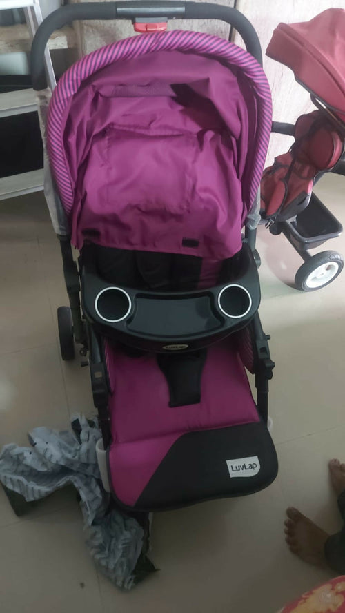 LUVLAP Galaxy Baby Stroller/Pram in Preloved New condition, available in Chennai, featuring a comfortable reclining seat, protective canopy, safety harness, smooth wheels, foldable frame, and convenient storage for baby travel.