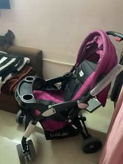 LUVLAP Stroller/Pram - Pink & Black - PyaraBaby
