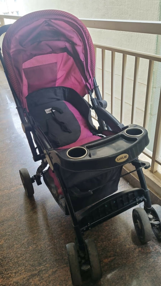 LUVLAP Galaxy Baby Stroller/Pram in Some Used condition featuring a comfortable reclining seat, protective canopy, safety harness, smooth wheels, foldable frame, and convenient storage for everyday outings and travel.