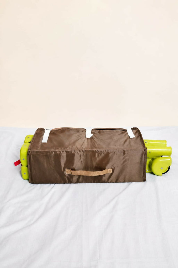 LUVLAP Sunshine Baby Playpen Travel Cot Foldable with Mosquito Net featuring a foldable design, breathable mesh sides, secure frame, zip entry, comfortable sleeping space, and protective mosquito net for babies.