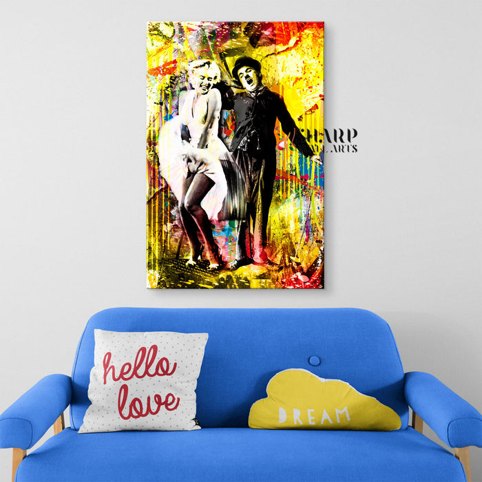 Marilyn Monroe And Charlie Chaplin Canvas Wall Art