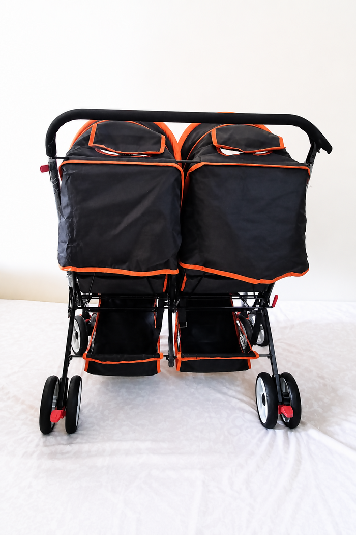 Mee Mee Twin Baby Stroller Double Pram B124 in Almost New condition, available in Chennai, Tamil Nadu, featuring side-by-side reclining seats for comfortable everyday outings with twins or siblings.