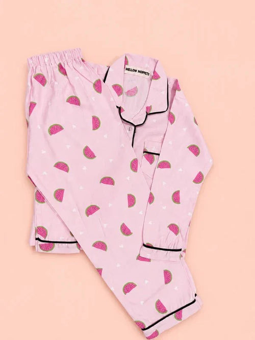 MELLOW Sweet Watermelon night suit with soft comfortable fabric, playful watermelon-themed print, relaxed fit, and cozy comfort for bedtime, sleep, and everyday lounging.
