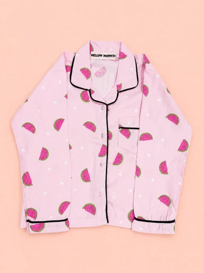MELLOW Sweet Watermelon night suit with soft comfortable fabric, playful watermelon-themed print, relaxed fit, and cozy comfort for bedtime, sleep, and everyday lounging.