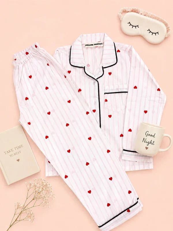 MELLOW Sweetheart Stripes night suit with soft comfortable fabric, striped pattern design, relaxed fit, and cozy comfort for bedtime, sleep, and everyday lounging.