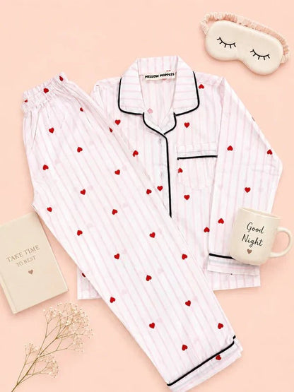 MELLOW Sweetheart Stripes night suit with soft comfortable fabric, striped pattern design, relaxed fit, and cozy comfort for bedtime, sleep, and everyday lounging.