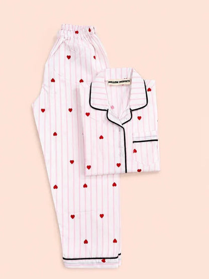 MELLOW Sweetheart Stripes night suit with soft comfortable fabric, striped pattern design, relaxed fit, and cozy comfort for bedtime, sleep, and everyday lounging.